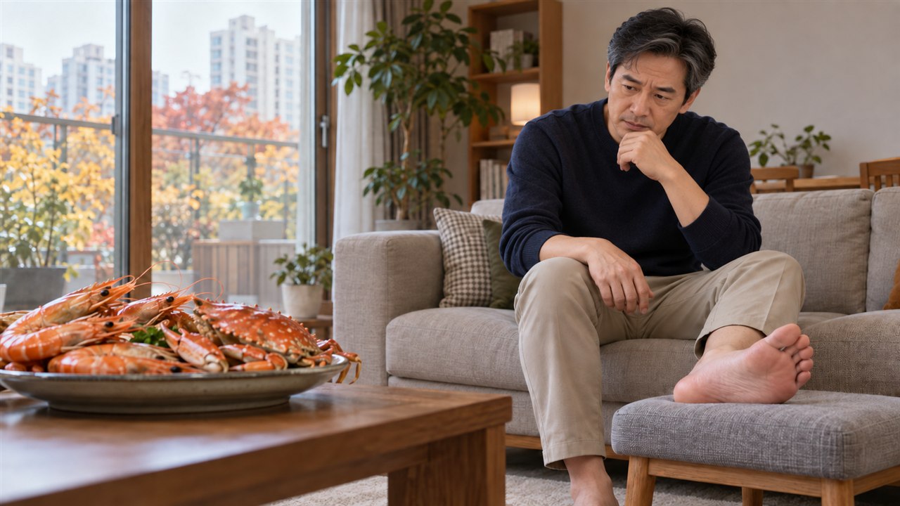 가을 대하·꽃게 먹은 뒤 엄지발가락 통증, 통풍 의심 증상과 진료 전 대처법