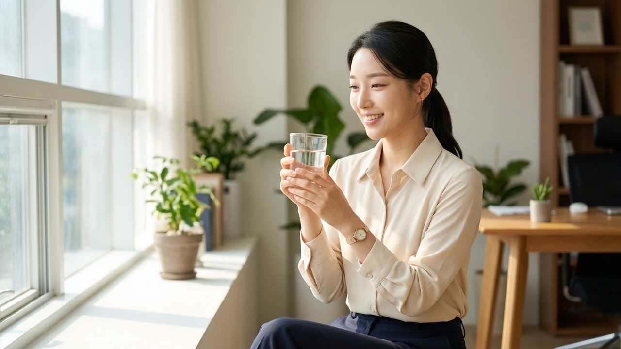 식사를 마치고 물을 마시는 일상