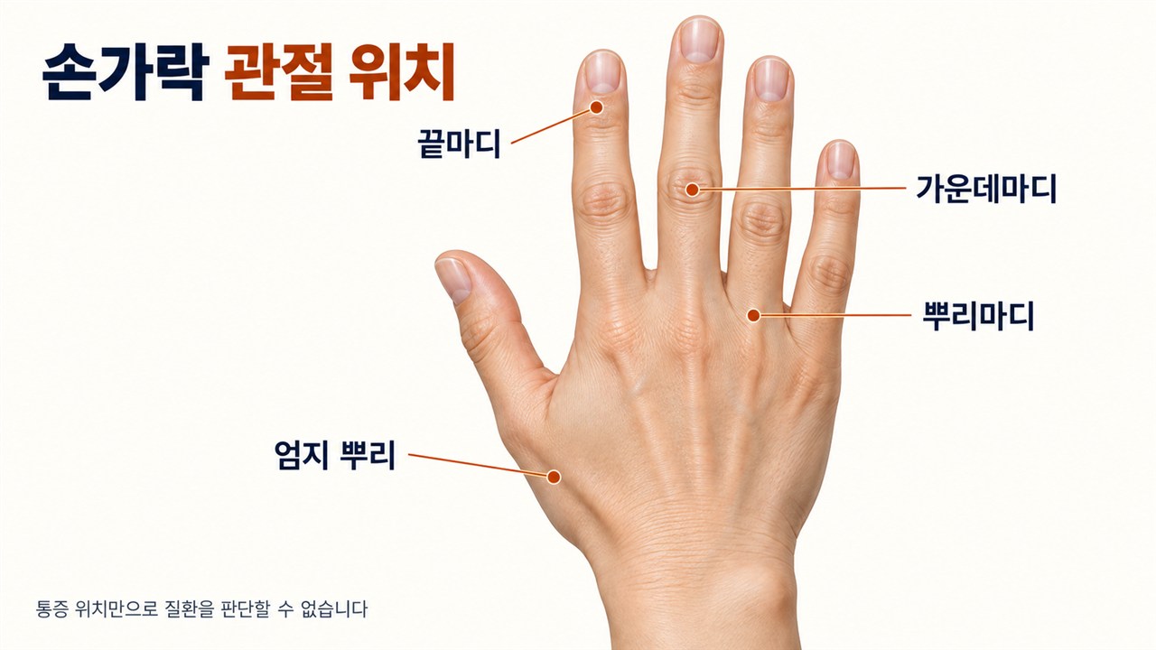 끝마디·가운데마디·뿌리마디와 엄지 뿌리의 위치