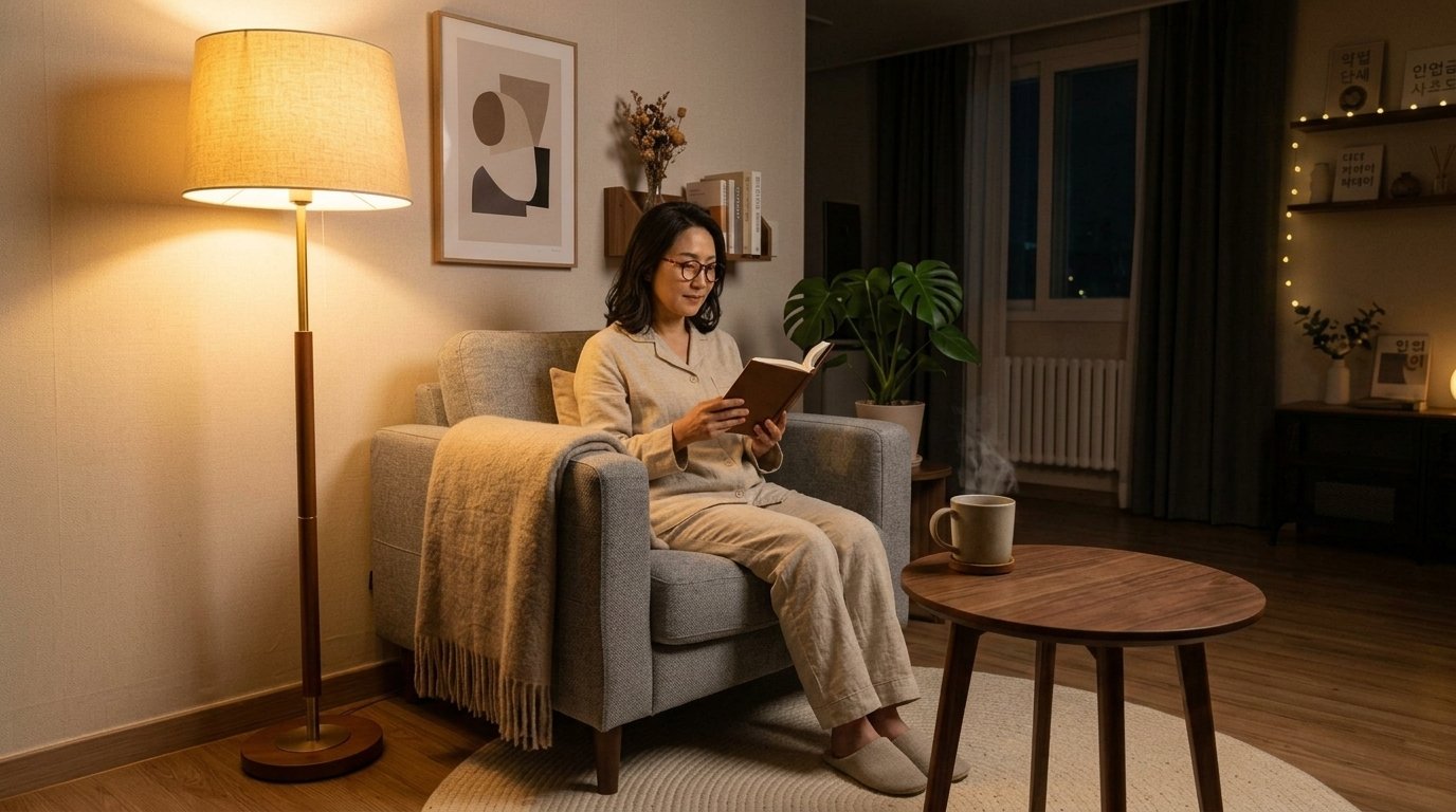 졸음이 올 때까지 조용히 책을 읽는 모습
